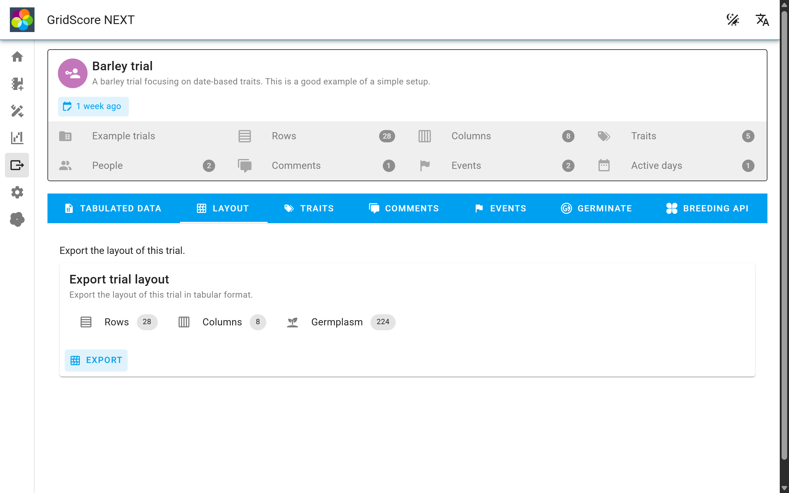 Export of the layout