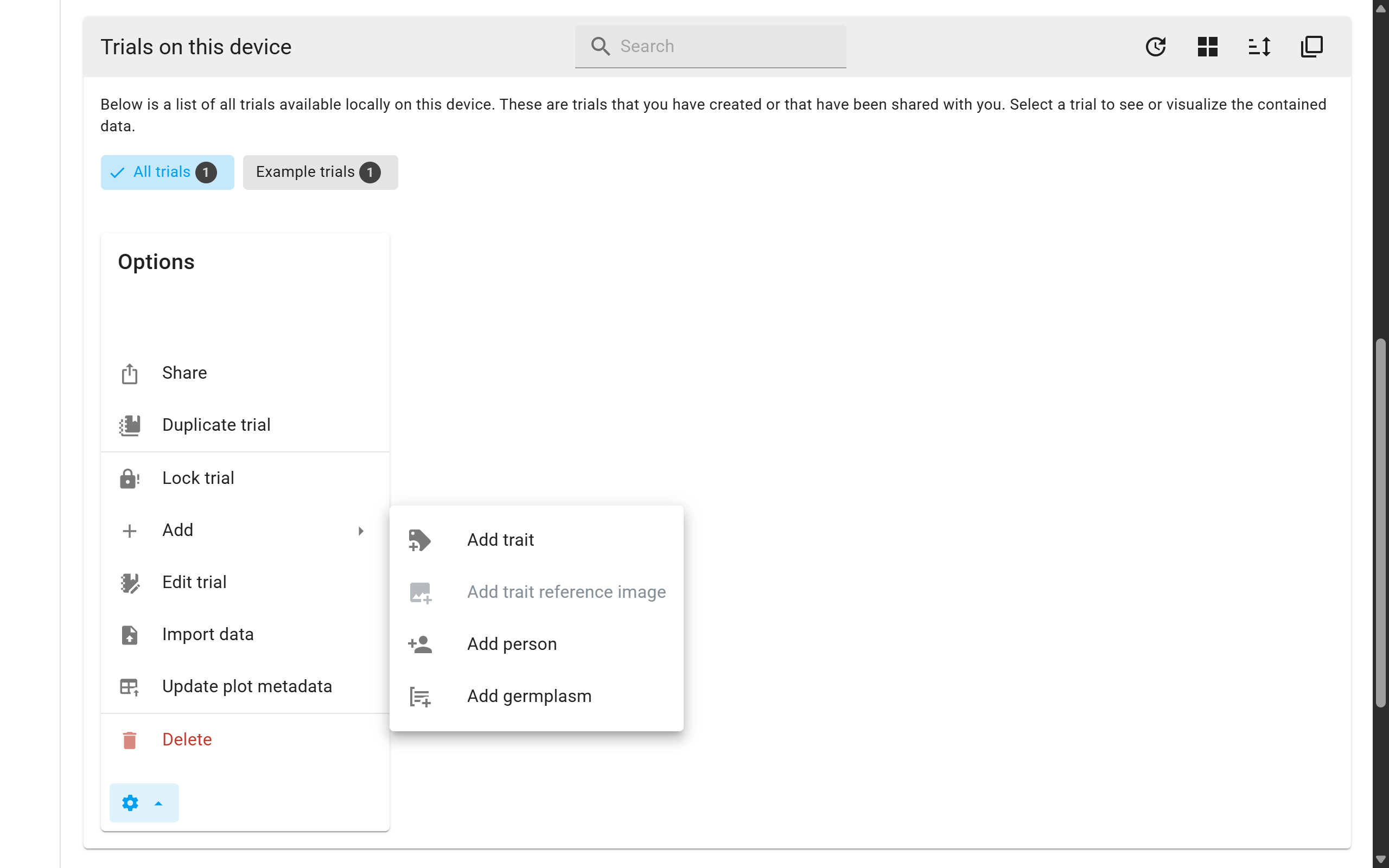 Trial settings expanded