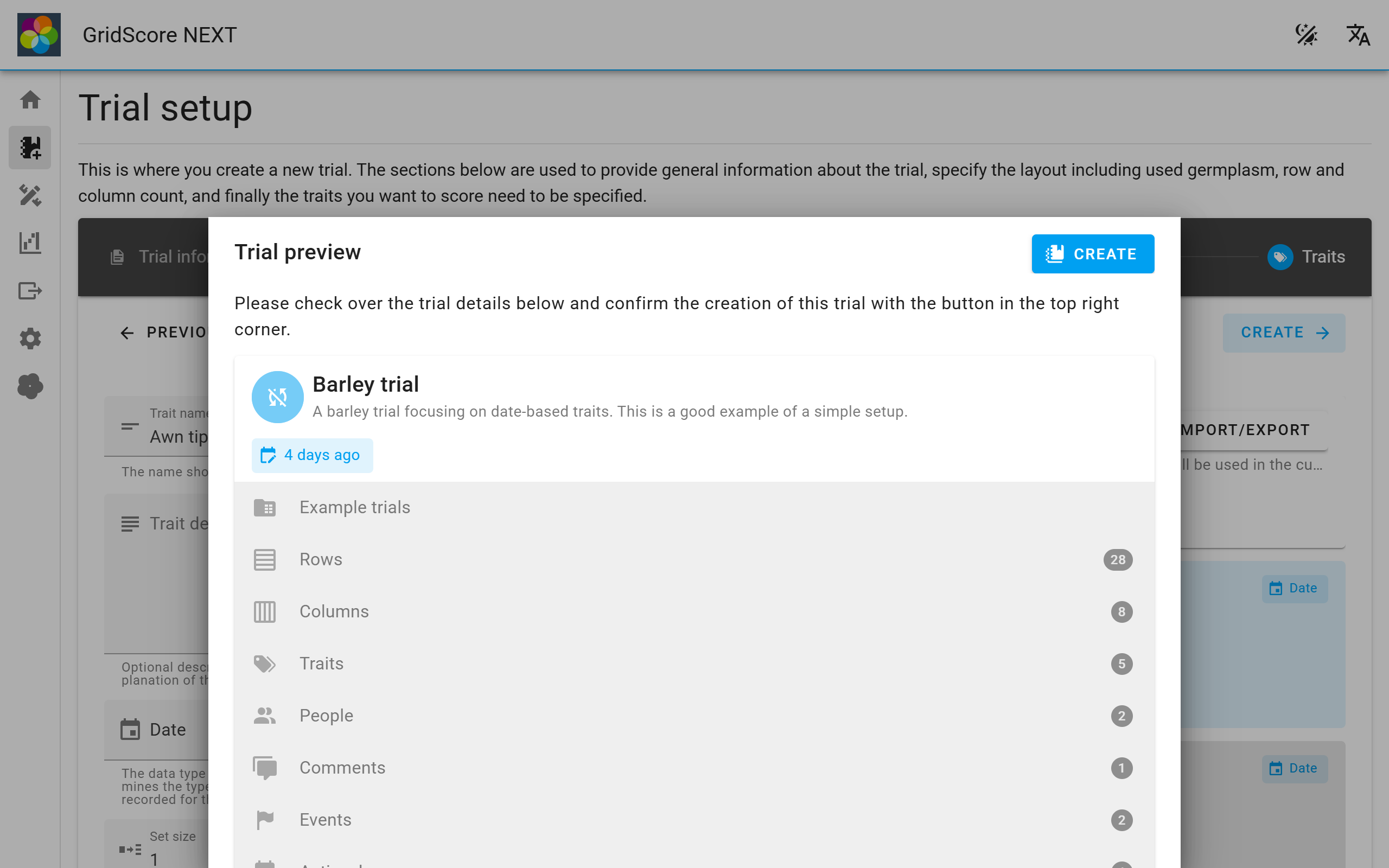 Trial setup confirmation