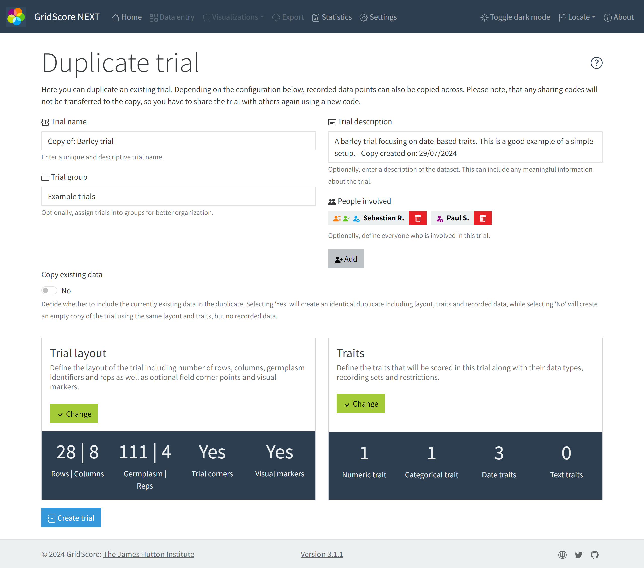 Trial duplication