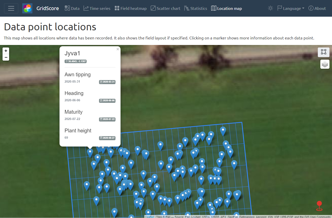 Individual data point on the map